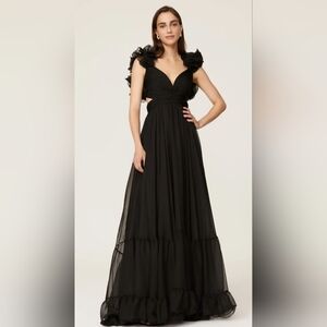 Mac Duggal? Black Ruffle Tiered Cut-Out Chiffon Gown Size 10 NEW (read)